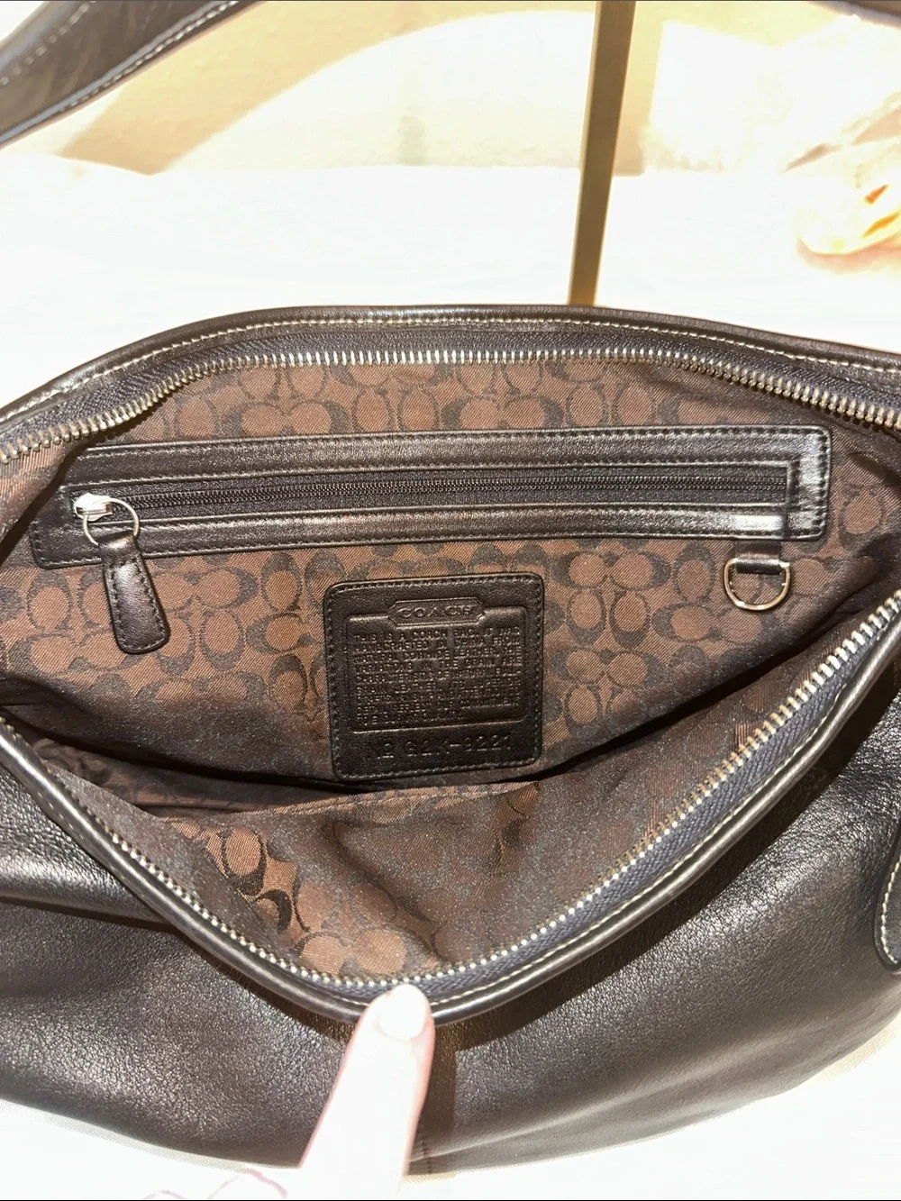 Vintage COACH Black Leather Hobo Shoulder Bag with Branded Charm and Silver HW